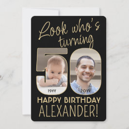 誰の50歳のブラック＆ゴールド誕生日パーティー2写真 招待状