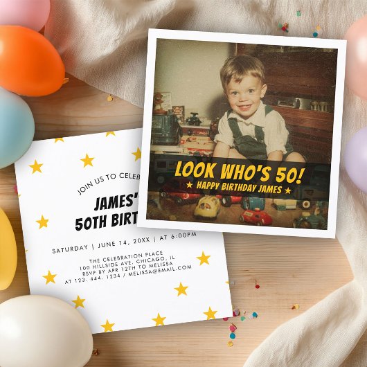 誰の50歳の誕生日カスタムレトロ写真 招待状