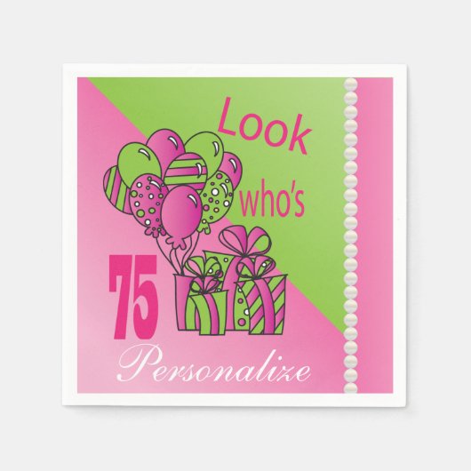 誰の75歳か | 75誕生日 スタンダードカクテルナプキン (正面)