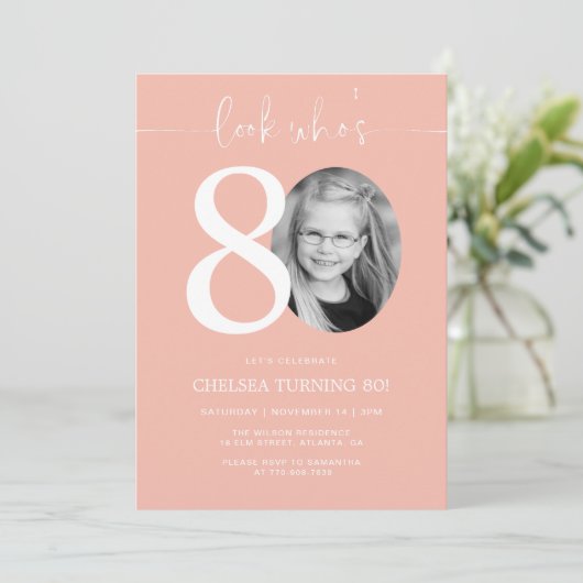 誰の80か | ピンク80番目の誕生日招待状 招待状 (スタンド正面)