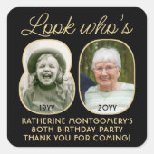 誰の80歳のブラック＆ゴールドの誕生日パーティー2 フォトですよ スクエアシール (正面)