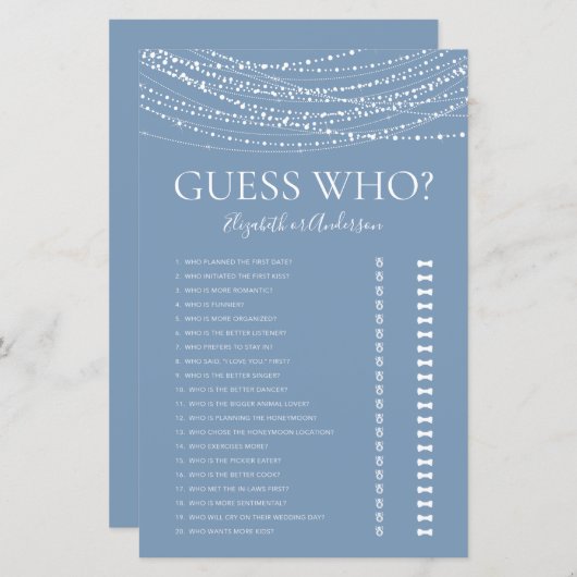 誰ほこりっぽいブルーライトブライダルシャワーゲーム (正面/裏面)