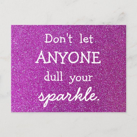 誰もあなたの輝きを鈍くさせない – 紫のグリッター ポストカード (正面)
