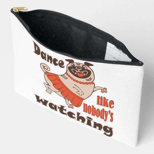 誰もパグ犬を見ていないようガーリーに踊る アクセサリーポーチ (見開き)