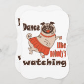 誰もパグ犬を見ていないようガーリーに踊る サンキューカード (正面/裏面)