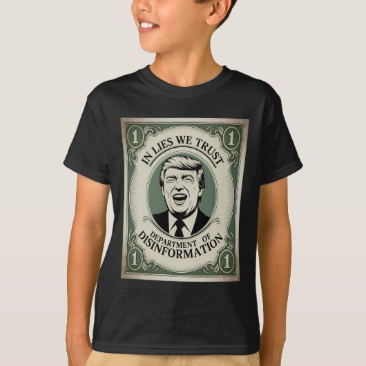 「誰も信じるな」 - トランプ氏風紙幣パロディ _1 Tシャツ (正面)