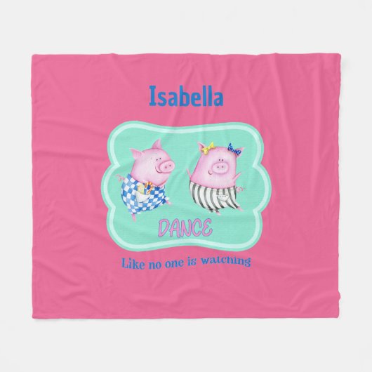 誰も見ていないようなダンスカスタム踊り豚 フリースブランケット (正面(横))