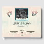 「誰を推測」が超音波ベビーシャワーを明らかにする ゲストブック (正面)