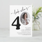 誰40だ！写真モダン40歳の誕生日 招待状 (スタンド正面)