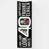 誰40 40th誕生日パーティー写真白黒 横断幕 (縦)