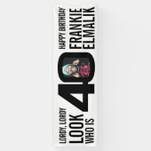 誰40 40th誕生日パーティー写真白黒 横断幕 (縦)