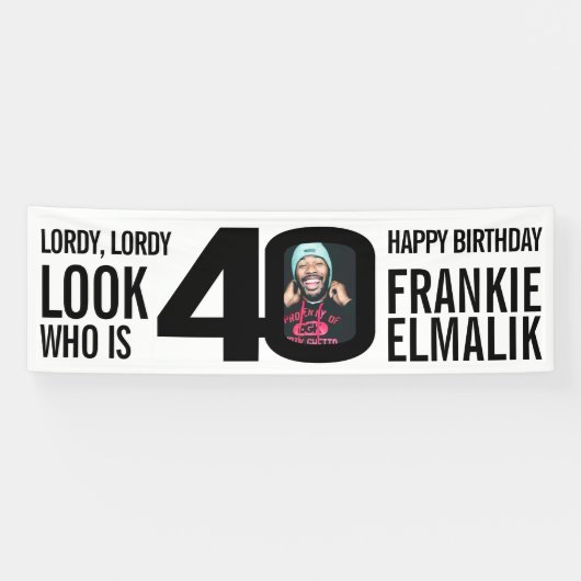誰40 40th誕生日パーティー写真白黒 横断幕 (横)