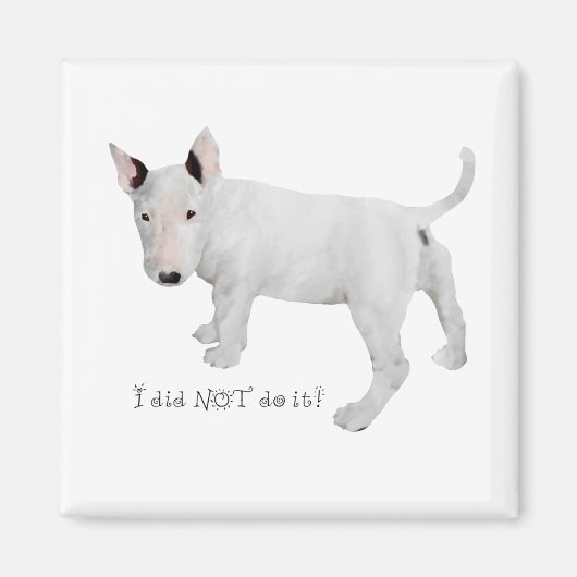 誰、私?ブルテリアの子犬 マグネット (正面)