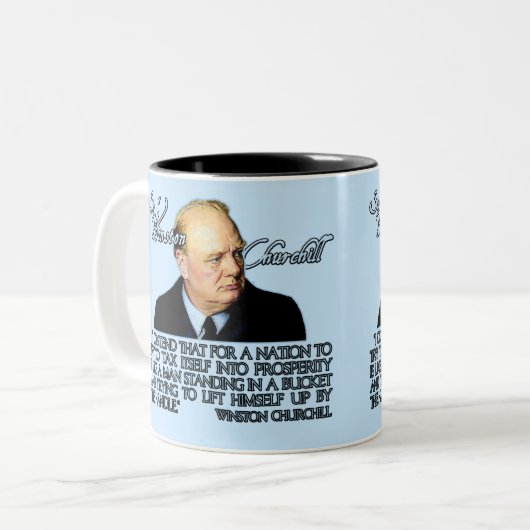 課税のウィンストン・チャーチルの引用文 ツートーンマグカップ (正面左)