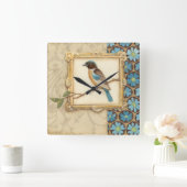 調べる枝のブラウンそして青い鳥 スクエア壁時計 (ホーム)