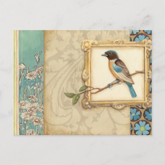 調べる枝のブラウンそして青い鳥 ポストカード (正面)
