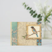 調べる枝のブラウンそして青い鳥 ポストカード (スタンド正面)