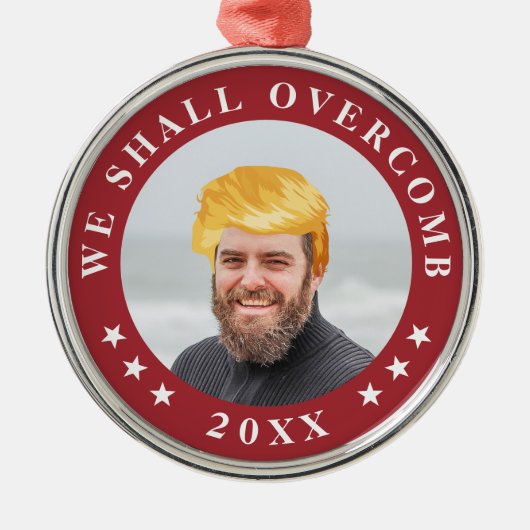 調べ過ぎよう |トランプの髪の写真 メタルオーナメント (正面)