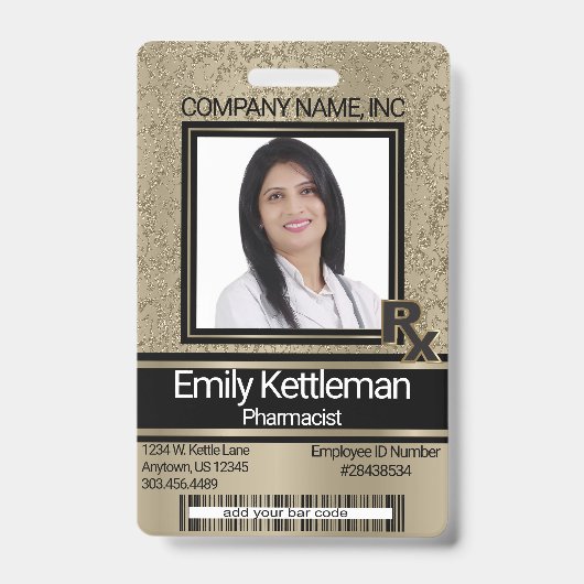 調剤技術者 フォト バッジ - ゴールド (正面)