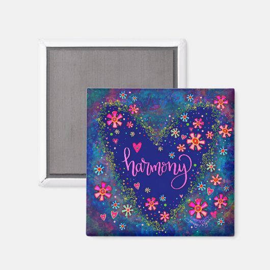 調和かわいらしハートのモダン花 マグネット (正面/裏面)