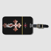 調和のとれたブレンドクロスと赤と白デザイン ラゲッジタグ (正面横)