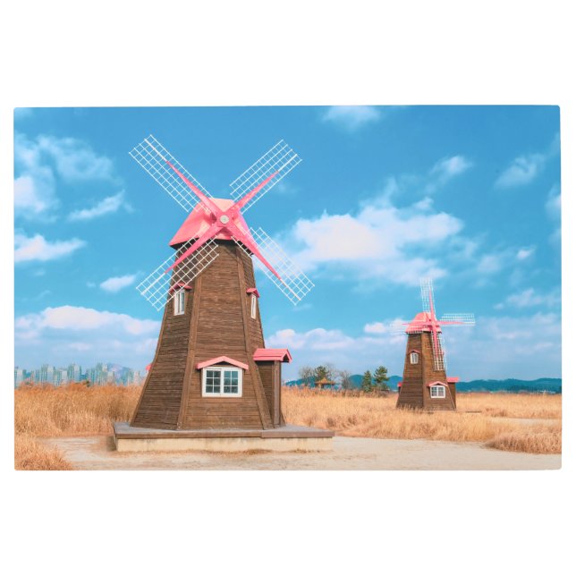 調和の動き：風車の優雅さ メタルプリント (正面)