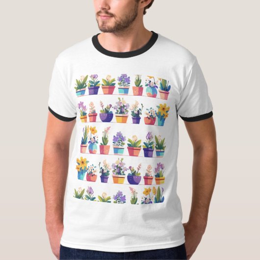 調和の咲くカラフルポット Tシャツ (正面)