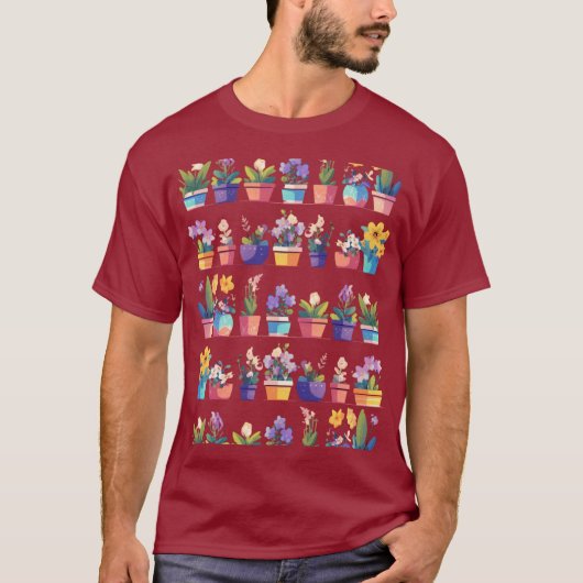 調和の咲くカラフルポット Tシャツ (正面)