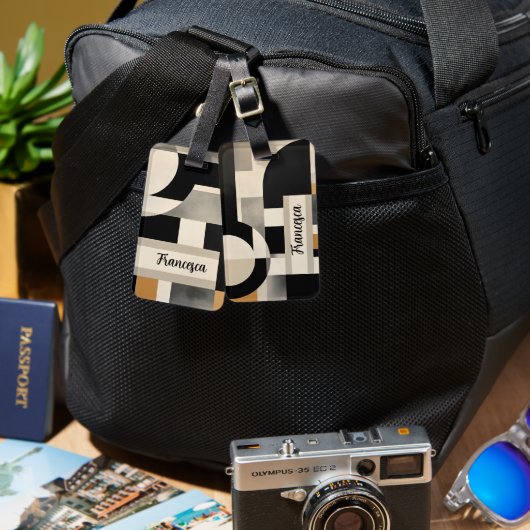 調和の色合い： Bとwの抽象芸術合成 ラゲッジタグ (正面&裏面)