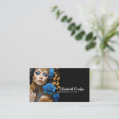 調和の青と金ゴールドの花模様が素敵な女性に 名刺 (スタンド正面)