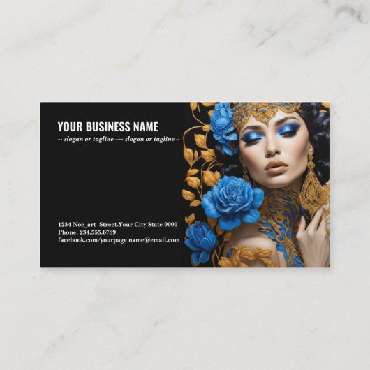 調和の青と金ゴールドの花模様が素敵な女性に 名刺 (裏面)