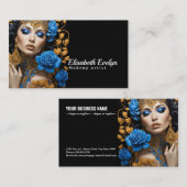 調和の青と金ゴールドの花模様が素敵な女性に 名刺 (正面/裏面)