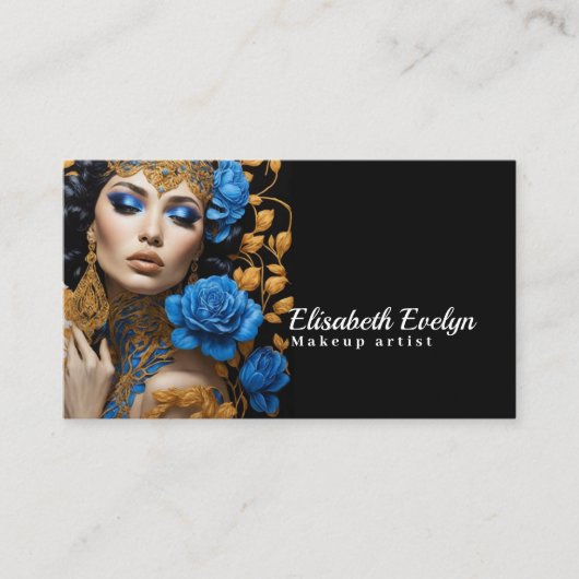調和の青と金ゴールドの花模様が素敵な女性に 名刺 (正面)
