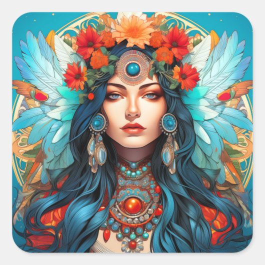 調和イン伝統-アールヌーボーデザイン スクエアシール (正面)