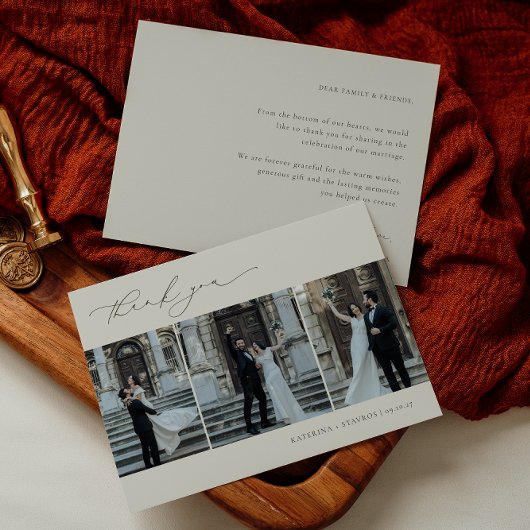 調和オリーブグリーンミニマル結婚リスト3 サンキューカード