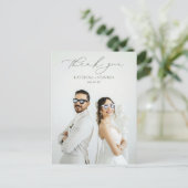 調和オリーブグリーン結婚スクリプトの写真ありがとう ポストカード (スタンド正面)