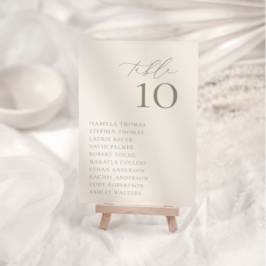 調和セージ緑のシーティングテーブル番号カード 招待状