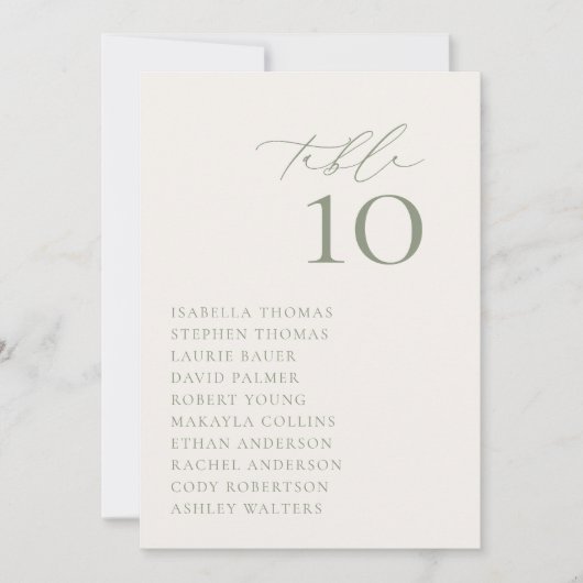 調和セージ緑のシーティングテーブル番号カード 招待状 (正面)