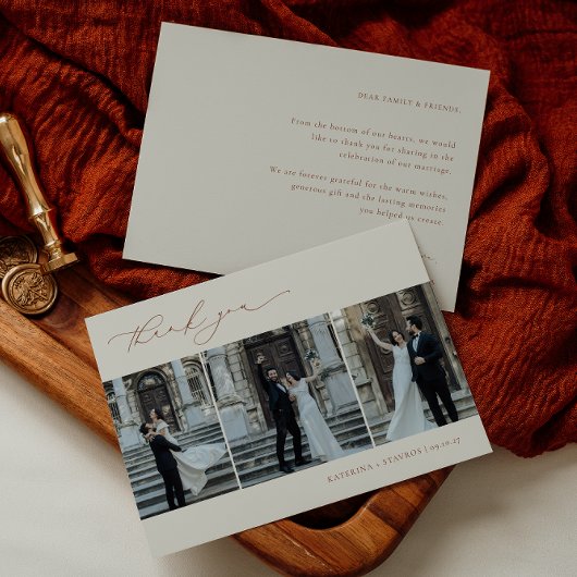 調和テラコッタミニマリスト3写真結婚ズ サンキューカード