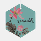 調和前向き引用文ウォーターカラーフローラロータス ガラスオーナメント (裏面)