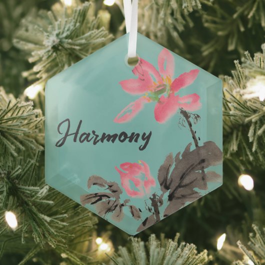 調和前向き引用文ウォーターカラーフローラロータス ガラスオーナメント (インサイチュ)