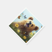 調和自然：クマと蝶 スタンダードカクテルナプキン (角)