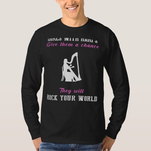 調和解放：ハープスロックティーを持つ女の子 Tシャツ (正面)