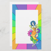 "調和"の虹のフラワーチャイルドの妖精の文房具 便箋 (正面/裏面)