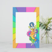 "調和"の虹のフラワーチャイルドの妖精の文房具 便箋 (スタンド正面)