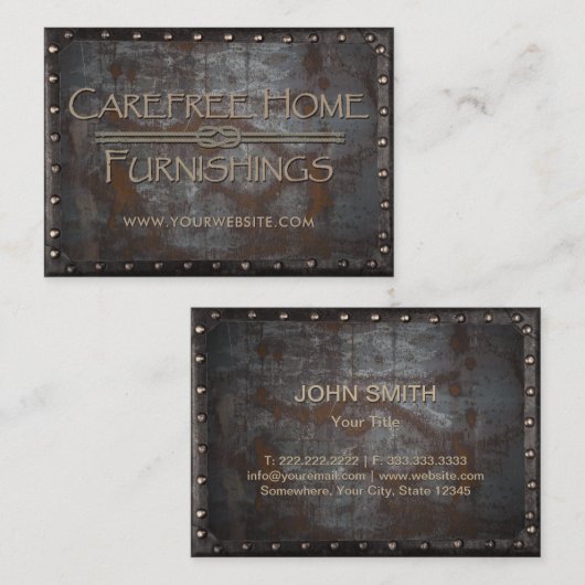 調度品の錆ついた金属によって組み立てられるヴィンテージ 名刺 (正面/裏面)