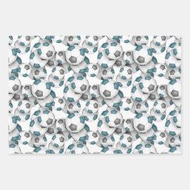 調整スポーツセットティール（緑がかった色）グレーサッカーボール ラッピングペーパーシート