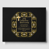 調整パーソナライズされた記念日ブラック金ゴールド ゲストブック (正面)