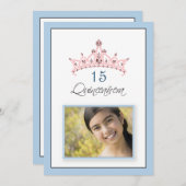 {調整中} ピンクの宝石付きティアラ 15歳の誕生日パーティー招待状 招待状 (正面/裏面)