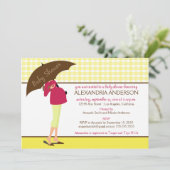 {調整中}傘マミー ベビーシャワーの招待状（黄色） 招待状 (スタンド正面)